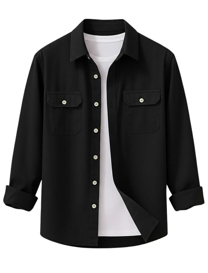 DEELMO Men’s Stylish Cotton Blend Casual Shirt || Full Sleeve Button-Down Shirt with Dual Flap Pockets || Comfortable Breathable Fabric || Perfect for Casual Office and Outing Wear