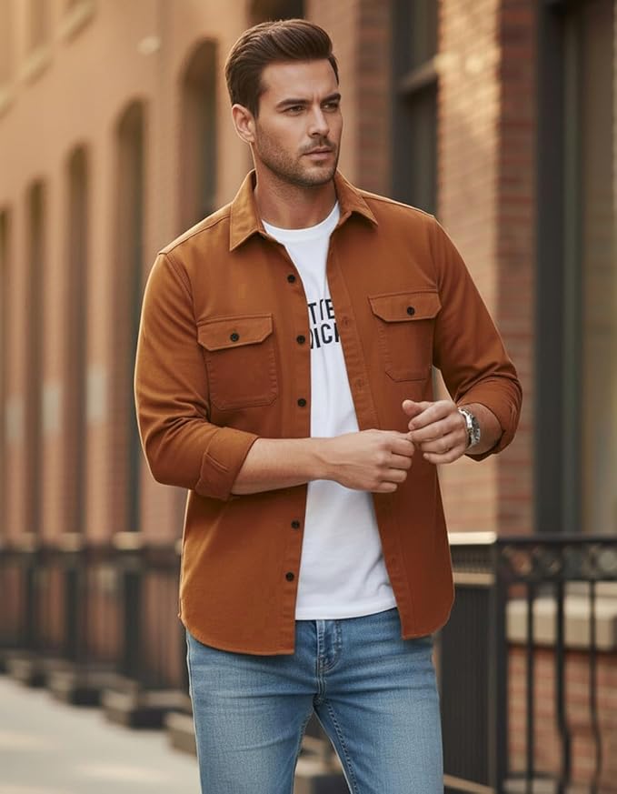 DEELMO Men’s Stylish Cotton Blend Casual Shirt || Full Sleeve Button-Down Shirt with Dual Flap Pockets || Comfortable Breathable Fabric || Perfect for Casual Office and Outing Wear - Image 4