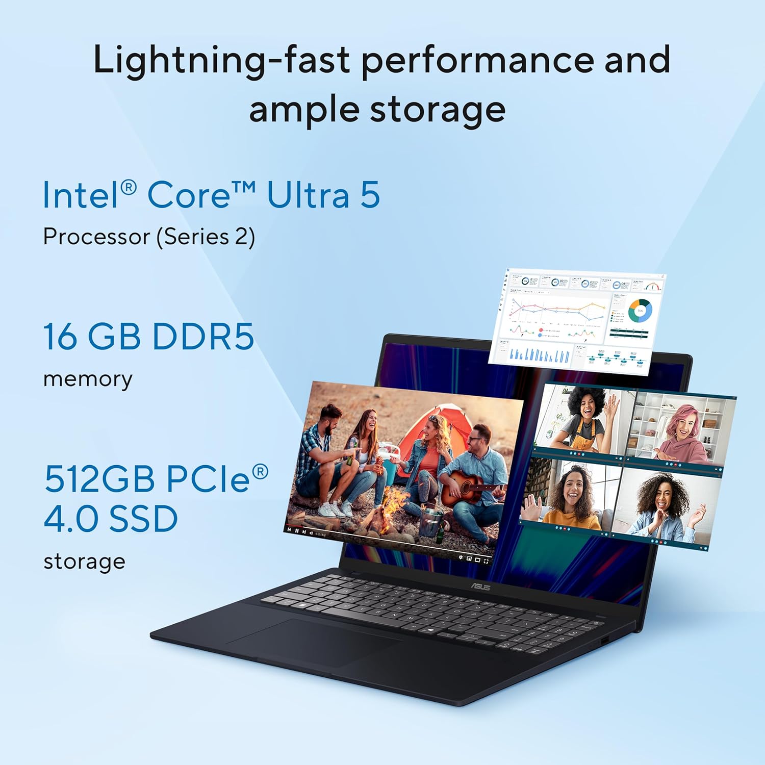 ASUS Vivobook 16,Smartchoice, Intel Core Ultra 5 (Series 2),16GB RAM,512GB SSD,FHD+,16",60Hz,Backlit Keyboard,Windows 11,M365 Basic (1Y), Office Home 2024,Blue,1.88 kg X1607CA-MB139WS, Thin & Light - Image 3